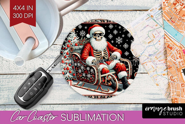 Christmas Skeleton Car Coaster PNG - Skull Santa Sublimatoin Sublimation OrangeBrushStudio 