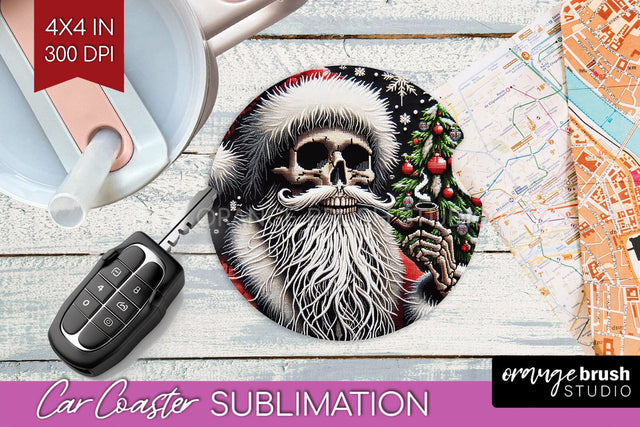 Christmas Skeleton Car Coaster PNG - Skull Santa Sublimatoin Sublimation OrangeBrushStudio 