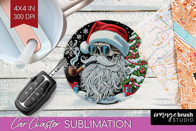 Christmas Skeleton Car Coaster PNG - Skull Santa Sublimatoin Sublimation OrangeBrushStudio 