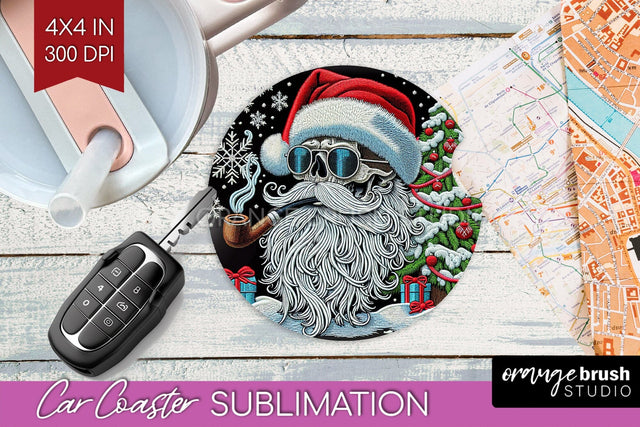Christmas Skeleton Car Coaster PNG - Skull Santa Sublimatoin Sublimation OrangeBrushStudio 