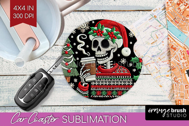 Christmas Skeleton Car Coaster PNG - Skull Santa Sublimatoin Sublimation OrangeBrushStudio 