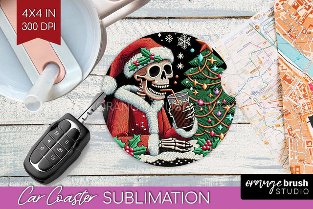 Christmas Skeleton Car Coaster PNG - Skull Santa Sublimatoin Sublimation OrangeBrushStudio 