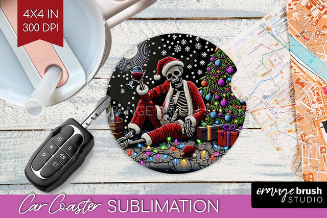 Christmas Skeleton Car Coaster PNG - Skull Santa Sublimatoin Sublimation OrangeBrushStudio 