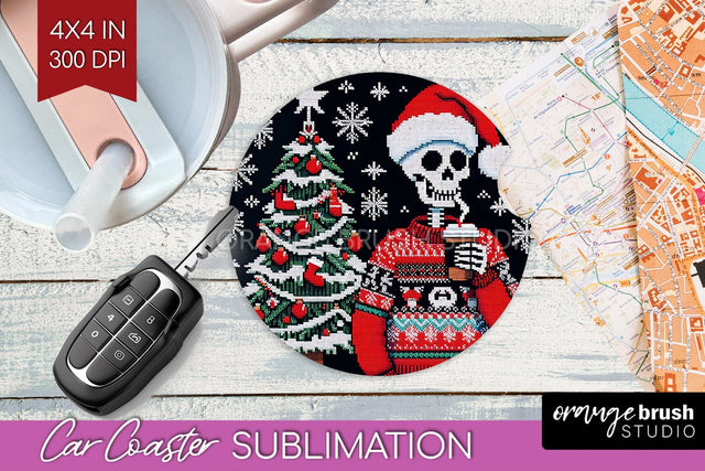 Christmas Skeleton Car Coaster PNG - Skull Santa Sublimatoin Sublimation OrangeBrushStudio 