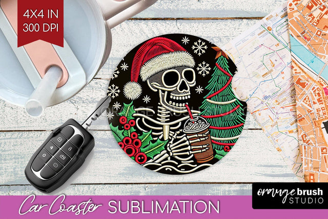 Christmas Skeleton Car Coaster PNG - Skull Santa Sublimatoin Sublimation OrangeBrushStudio 