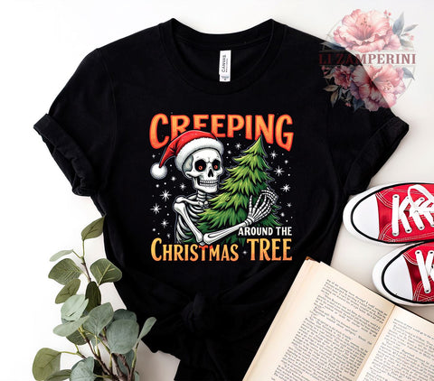 Christmas Skeleton, Creeping Around the Tree, Snarky Skeleton, Digital Download, Sublimation Design, Funny Christmas, Holiday Decor, Quirky Holiday Sublimation Li Zamperini 