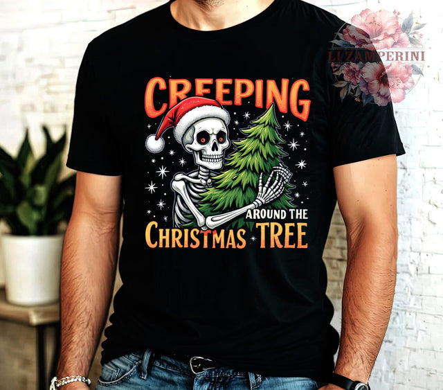 Christmas Skeleton, Creeping Around the Tree, Snarky Skeleton, Digital Download, Sublimation Design, Funny Christmas, Holiday Decor, Quirky Holiday Sublimation Li Zamperini 