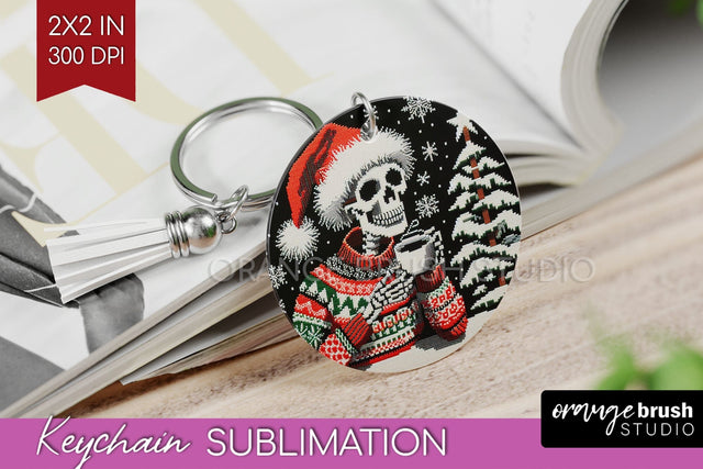 Christmas Skeleton Keychain PNG - Santa Keychain Sublimation Sublimation OrangeBrushStudio 