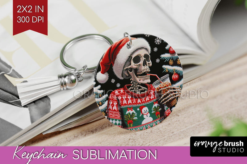 Christmas Skeleton Keychain PNG - Santa Keychain Sublimation Sublimation OrangeBrushStudio 