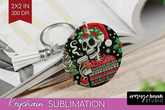 Christmas Skeleton Keychain PNG - Santa Keychain Sublimation Sublimation OrangeBrushStudio 