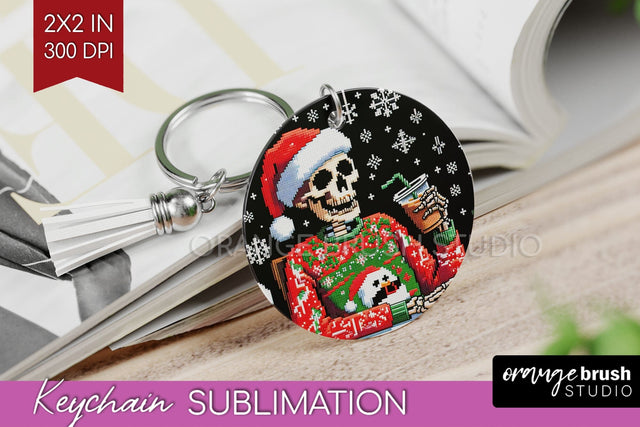 Christmas Skeleton Keychain PNG - Santa Keychain Sublimation Sublimation OrangeBrushStudio 
