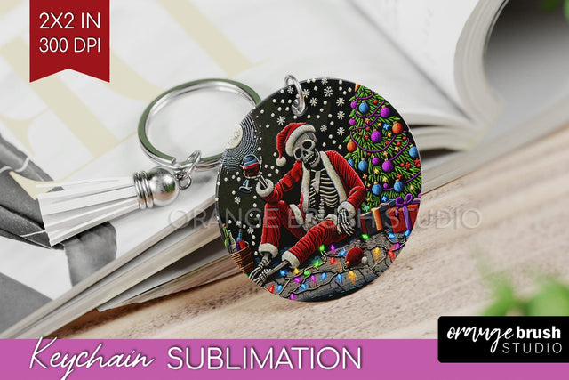 Christmas Skeleton Keychain PNG - Santa Keychain Sublimation Sublimation OrangeBrushStudio 