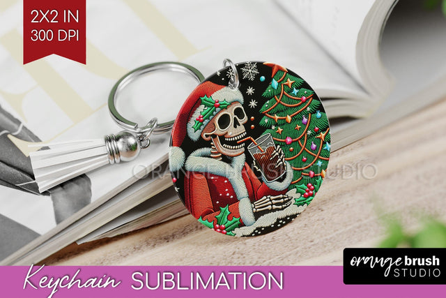 Christmas Skeleton Keychain PNG - Santa Keychain Sublimation Sublimation OrangeBrushStudio 