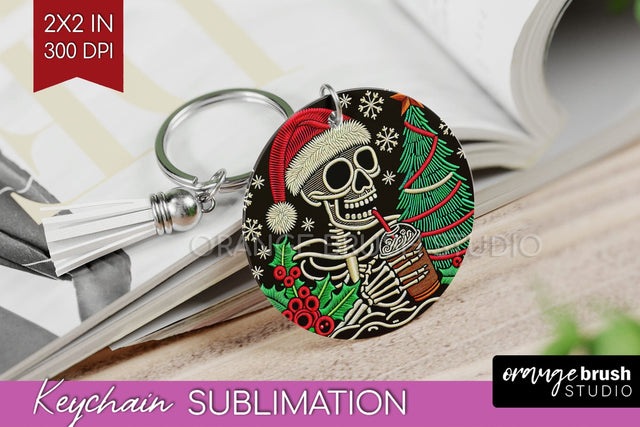 Christmas Skeleton Keychain PNG - Santa Keychain Sublimation Sublimation OrangeBrushStudio 