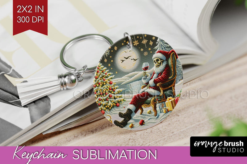 Christmas Skeleton Keychain PNG - Santa Keychain Sublimation Sublimation OrangeBrushStudio 