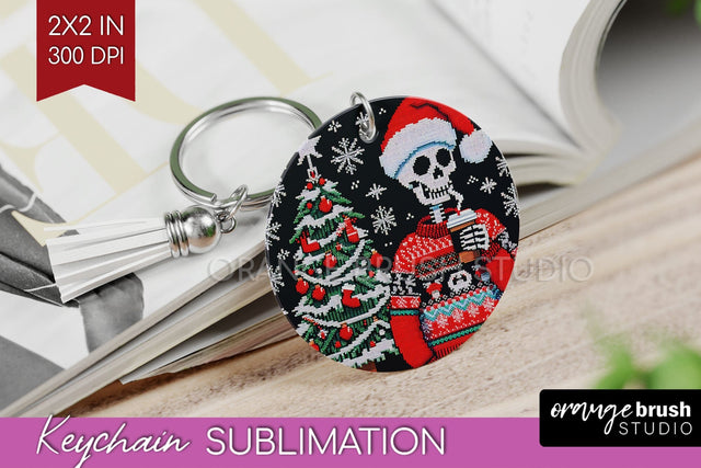 Christmas Skeleton Keychain PNG - Santa Keychain Sublimation Sublimation OrangeBrushStudio 