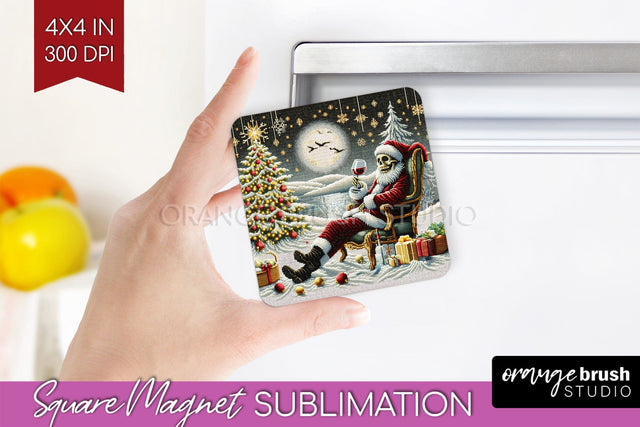 Christmas Skeleton Magnet Sublimation - Santa Magnet PNG Sublimation OrangeBrushStudio 