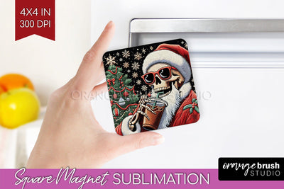 Christmas Skeleton Magnet Sublimation - Santa Magnet PNG Sublimation OrangeBrushStudio 