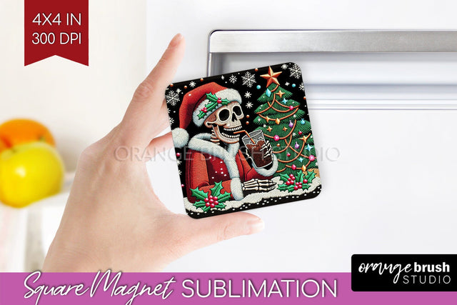 Christmas Skeleton Magnet Sublimation - Santa Magnet PNG Sublimation OrangeBrushStudio 