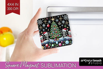 Christmas Skeleton Magnet Sublimation - Santa Magnet PNG Sublimation OrangeBrushStudio 