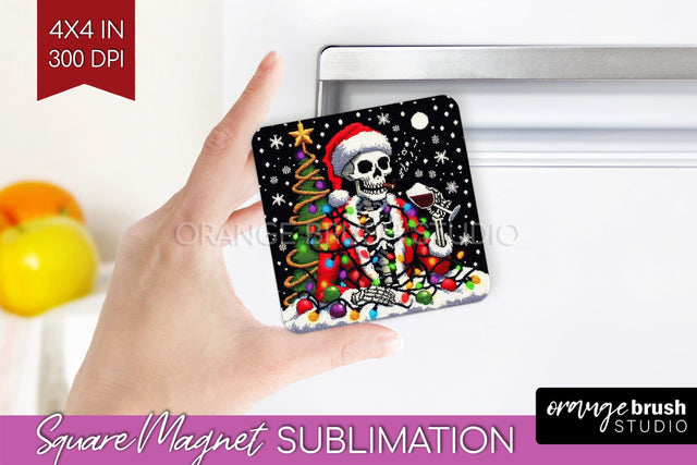 Christmas Skeleton Magnet Sublimation - Santa Magnet PNG Sublimation OrangeBrushStudio 