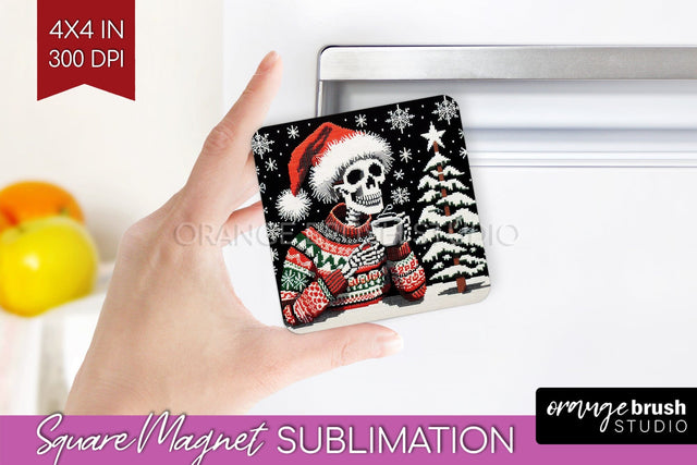 Christmas Skeleton Magnet Sublimation - Santa Magnet PNG Sublimation OrangeBrushStudio 
