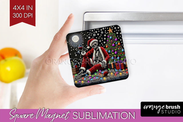 Christmas Skeleton Magnet Sublimation - Santa Magnet PNG Sublimation OrangeBrushStudio 