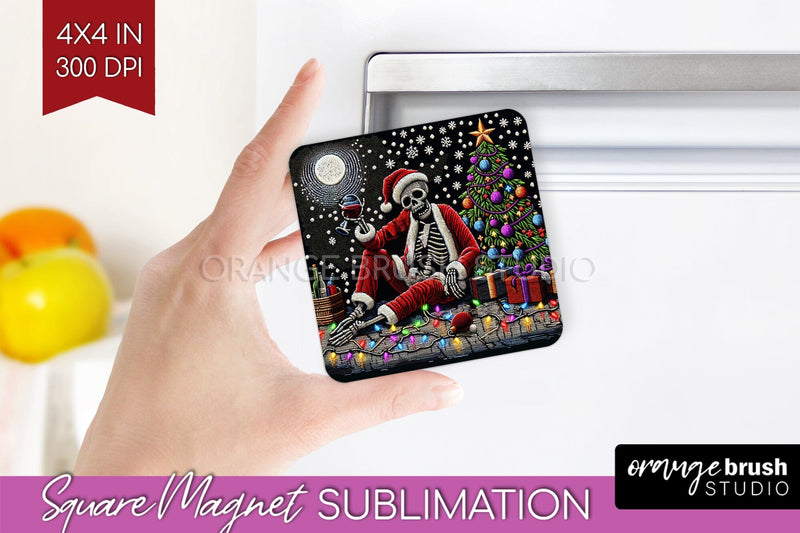 Christmas Skeleton Magnet Sublimation - Santa Magnet PNG Sublimation OrangeBrushStudio 