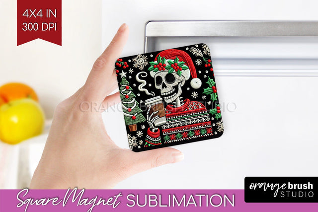Christmas Skeleton Magnet Sublimation - Santa Magnet PNG Sublimation OrangeBrushStudio 
