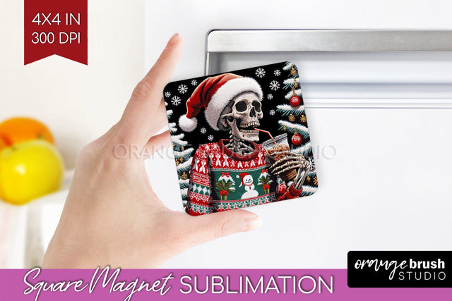 Christmas Skeleton Magnet Sublimation - Santa Magnet PNG Sublimation OrangeBrushStudio 