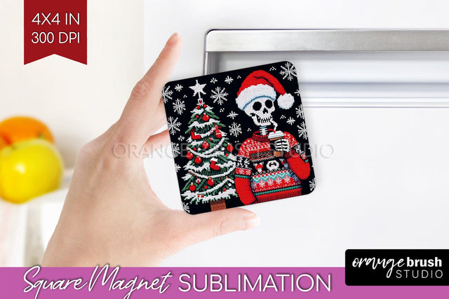 Christmas Skeleton Magnet Sublimation - Santa Magnet PNG Sublimation OrangeBrushStudio 