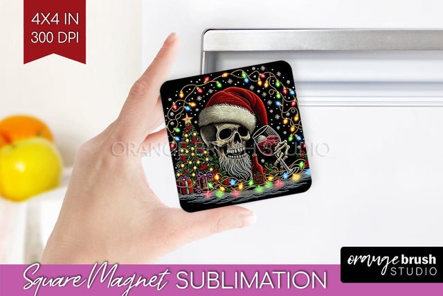 Christmas Skeleton Magnet Sublimation - Santa Magnet PNG Sublimation OrangeBrushStudio 