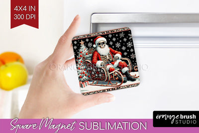 Christmas Skeleton Magnet Sublimation - Santa Magnet PNG Sublimation OrangeBrushStudio 
