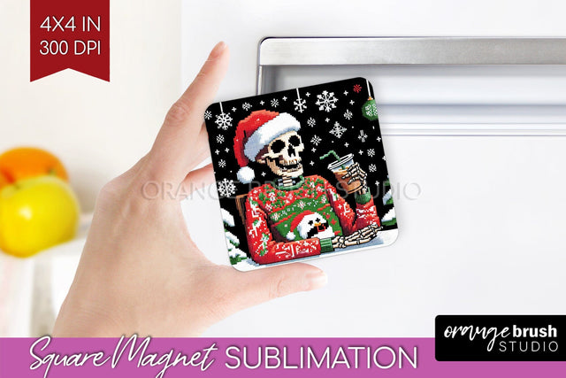 Christmas Skeleton Magnet Sublimation - Santa Magnet PNG Sublimation OrangeBrushStudio 