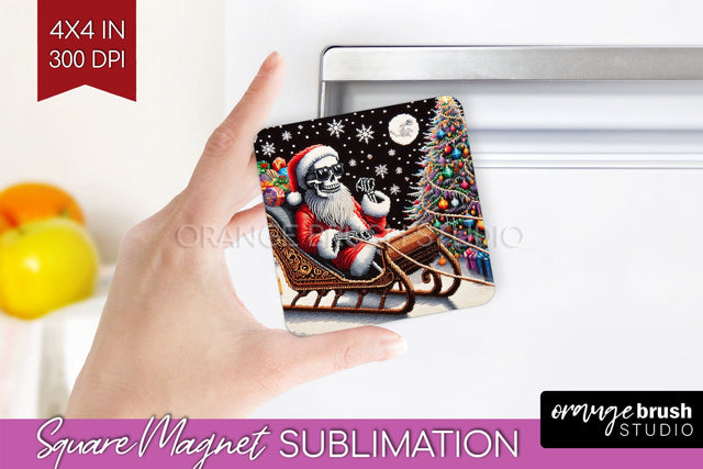 Christmas Skeleton Magnet Sublimation - Santa Magnet PNG Sublimation OrangeBrushStudio 