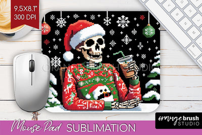 Christmas Skeleton Mouse Pad Sublimation - Santa Skull PNG Sublimation OrangeBrushStudio 