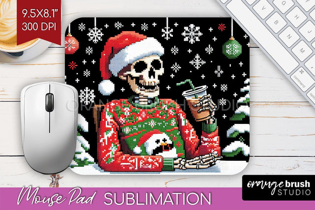 Christmas Skeleton Mouse Pad Sublimation - Santa Skull PNG Sublimation OrangeBrushStudio 