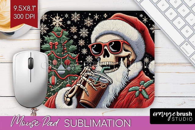 Christmas Skeleton Mouse Pad Sublimation - Santa Skull PNG Sublimation OrangeBrushStudio 