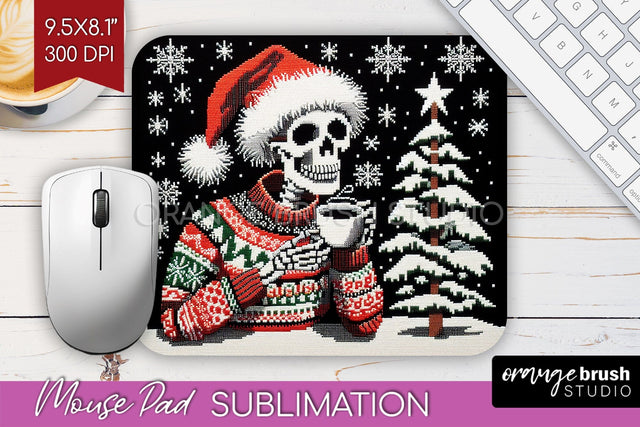 Christmas Skeleton Mouse Pad Sublimation - Santa Skull PNG Sublimation OrangeBrushStudio 