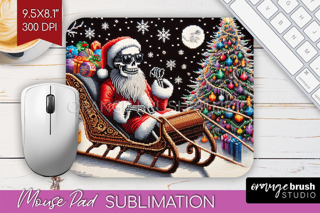 Christmas Skeleton Mouse Pad Sublimation - Santa Skull PNG Sublimation OrangeBrushStudio 