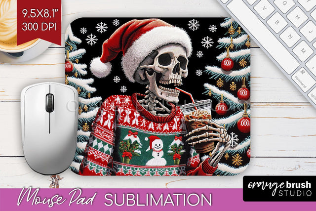 Christmas Skeleton Mouse Pad Sublimation - Santa Skull PNG Sublimation OrangeBrushStudio 