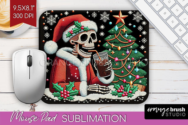 Christmas Skeleton Mouse Pad Sublimation - Santa Skull PNG Sublimation OrangeBrushStudio 
