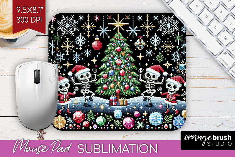 Christmas Skeleton Mouse Pad Sublimation - Santa Skull PNG Sublimation OrangeBrushStudio 