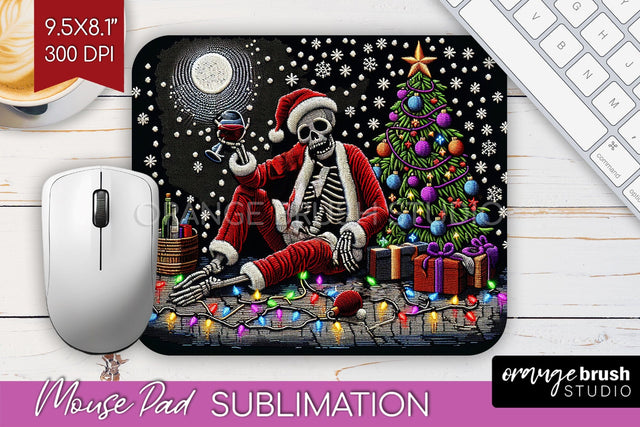 Christmas Skeleton Mouse Pad Sublimation - Santa Skull PNG Sublimation OrangeBrushStudio 