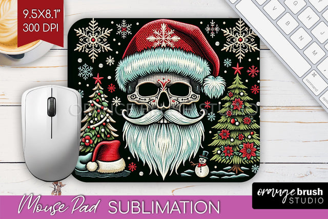 Christmas Skeleton Mouse Pad Sublimation - Santa Skull PNG Sublimation OrangeBrushStudio 