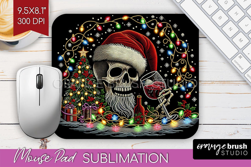 Christmas Skeleton Mouse Pad Sublimation - Santa Skull PNG Sublimation OrangeBrushStudio 