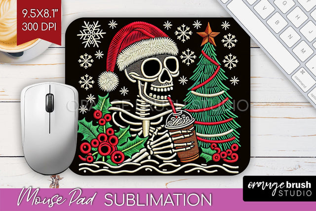 Christmas Skeleton Mouse Pad Sublimation - Santa Skull PNG Sublimation OrangeBrushStudio 