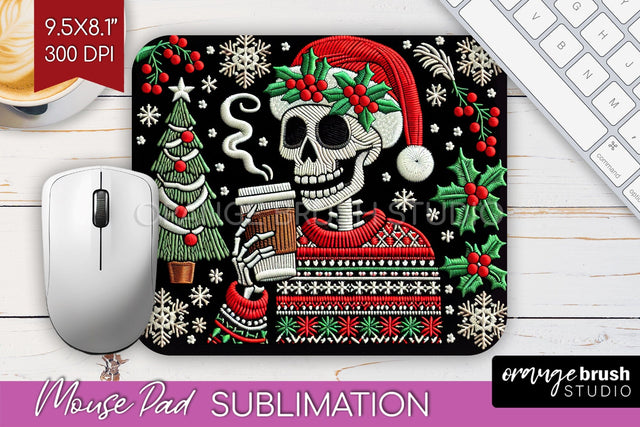 Christmas Skeleton Mouse Pad Sublimation - Santa Skull PNG Sublimation OrangeBrushStudio 