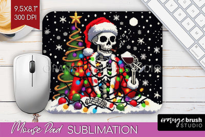 Christmas Skeleton Mouse Pad Sublimation - Santa Skull PNG Sublimation OrangeBrushStudio 