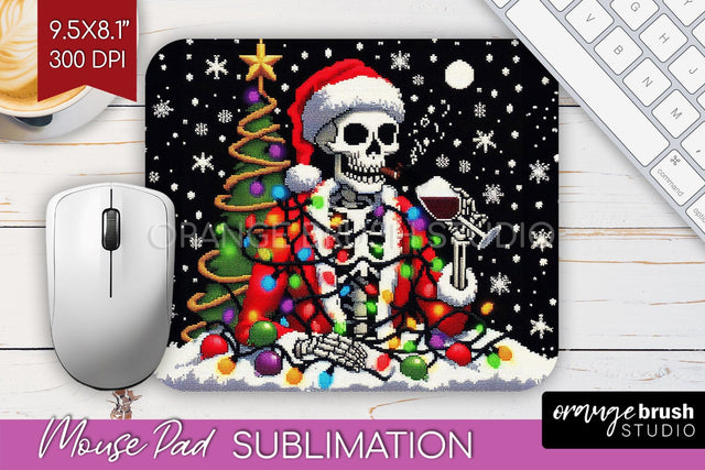 Christmas Skeleton Mouse Pad Sublimation - Santa Skull PNG Sublimation OrangeBrushStudio 